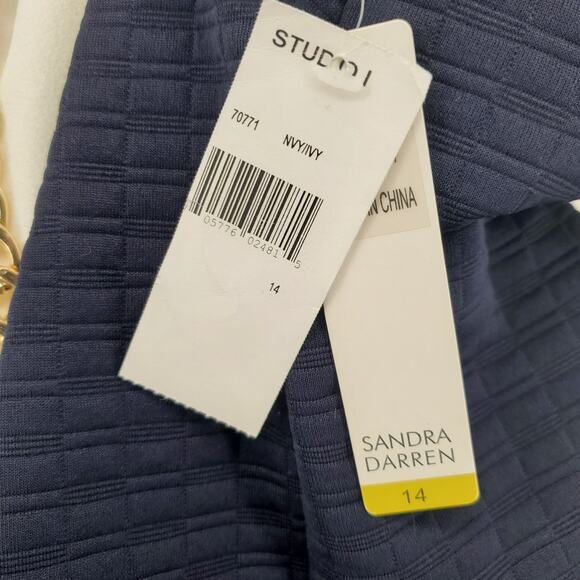 Sandra Darren Navy White Ponte Knit Sheath Dress Pockets Lined Womens 14 New - Picture 8 of 8